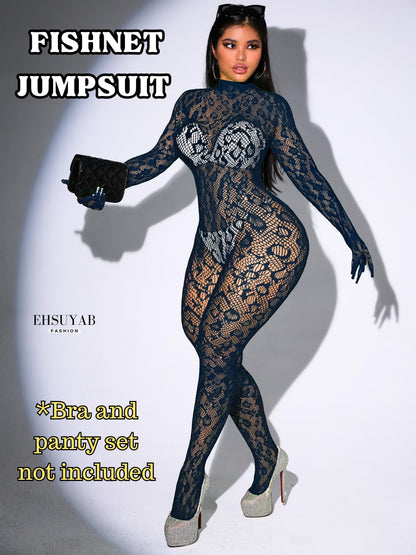 Sexy Lace Leopard Jumpsuit For Women, Fishnet Bodysuit Glow Party Club, Poster One Piece Mesh Full Body Rave Outfits