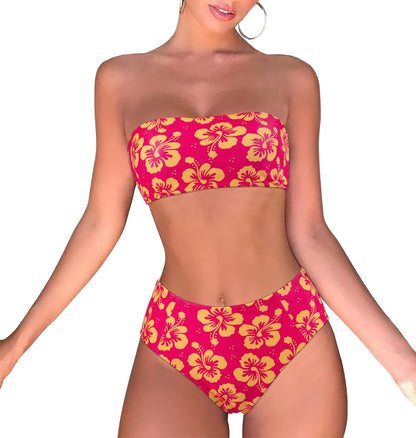 OMKAGI Women Bandeau Bikini Swimsuits Cheeky Off Shoulder Bathing Suit