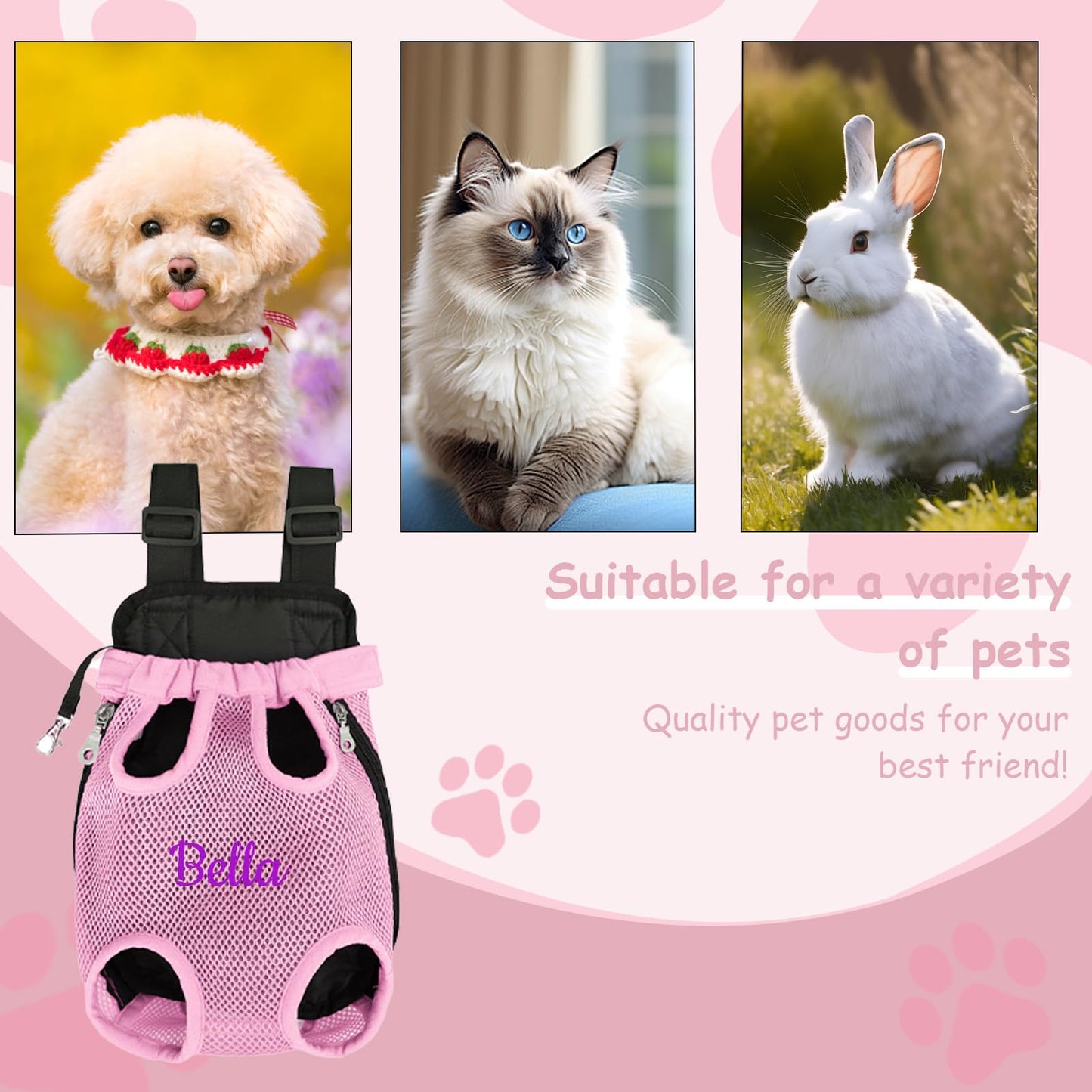 Custom Dog Backpack Carrier with Name Icons Embroidery Adjustable Front-Facing Legs-Out Design Breathable Pet Carrier Backpack for Hiking Traveling Cycling Outdoor