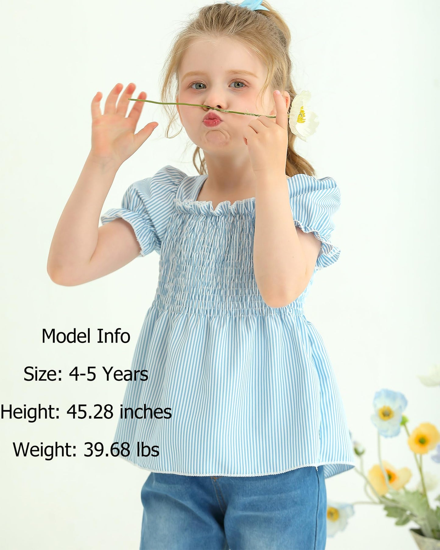 Kucnuzki Toddler Kids Girls Clothes Short Sleeve Shirt Top Flare Denim Jeans 2 Piece Outfits For Girls Cute Clothing Set
