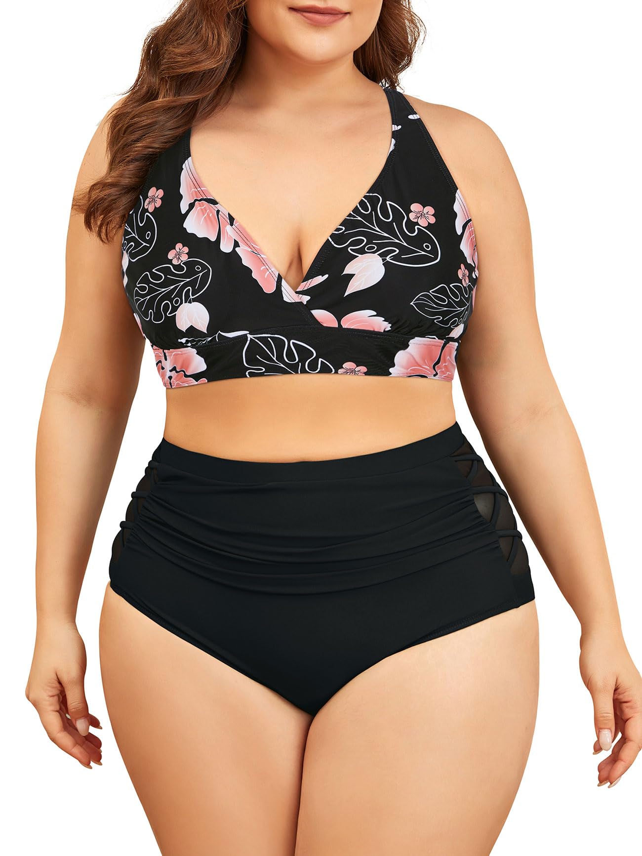 American Trends Womens Plus Size Bikini Two Piece Swimsuits Tummy Control Bathing Suits High Waisted Bikini Swimwear
