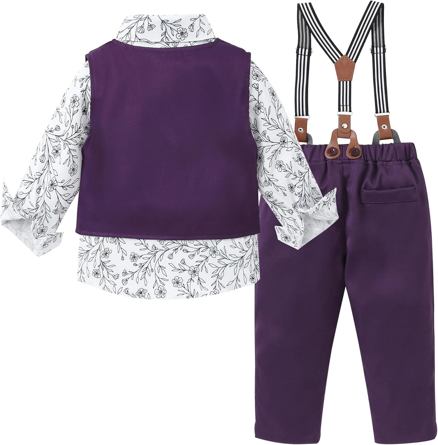 ZOEREA Toddler Boy Suit Formal Wedding Outfits Gentleman Clothes Long Sleeve Shirt + Suspender Pants + Bowtie