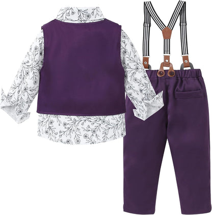 ZOEREA Toddler Boy Suit Formal Wedding Outfits Gentleman Clothes Long Sleeve Shirt + Suspender Pants + Bowtie