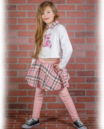 HINTINA Toddler Little Girl Letter Print Sweatshirt Top Plaid Skirt Pants Fall Winter Outfits