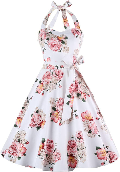 Topdress Women'sVintage Polka Audrey Dress 1950s Halter Retro Cocktail Dress