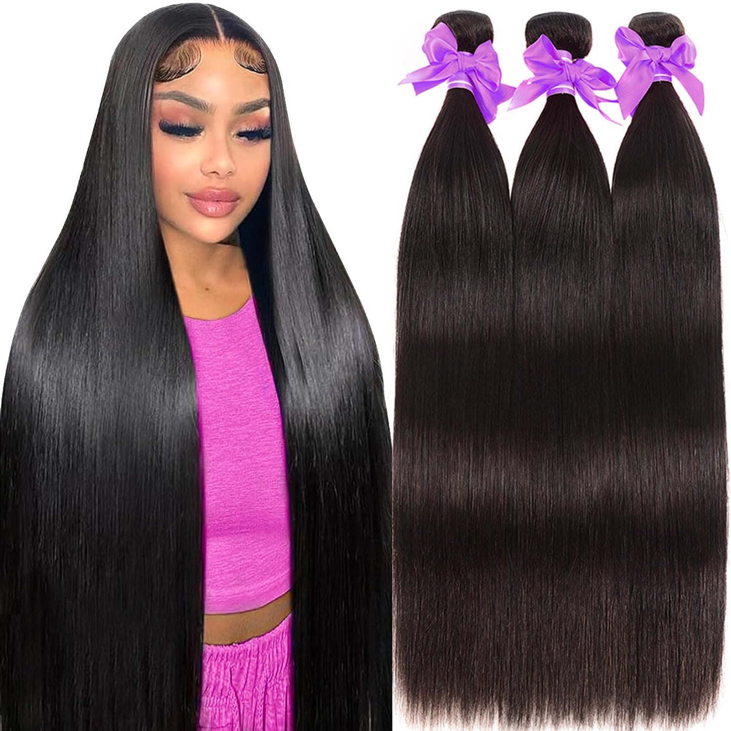 Straight Bundles Human Hair 10A Human Hair 3 Bundles Straight Hair 22 24 26 Inch Brazilian Virgin Deals Human Hair Extensions Natural Color