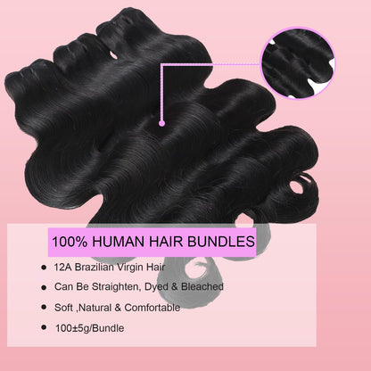 12A Human Hair Bundles with Closure Body Wave Bundles 20 22 24+18 Inch 5X5 HD Lace Closure Human Hair 100% Brazilian Virgin Hair Extensions 3 Bundles Deals Hair Quick Weave Bundle for Women