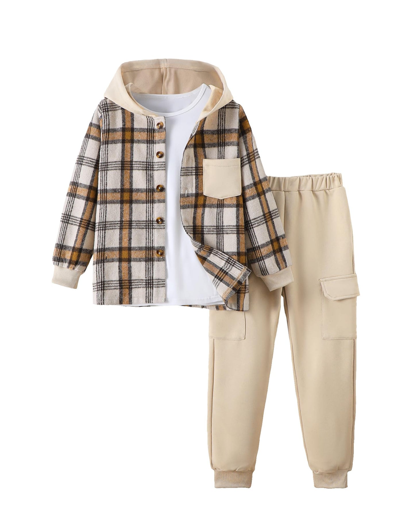 Boys Clothes Fall Winter Outfits, Toddler Boy Sweatsuit Plaid Hoodie Pants Clothing Set For Kids Boys Size 5-12 Years