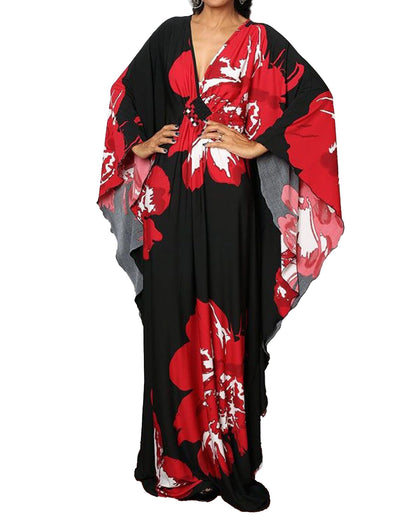 Bsubseach Women Ethnic Print Kaftan Beach Dress Plus Size Swimsuit Cover Up