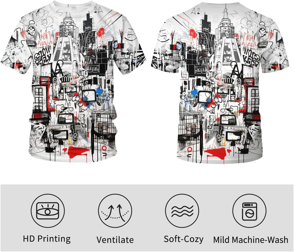 Men's Artist Street Letter Graffiti Markers T-Shirt Shirts 3D Printing Graffiti Graphic Shirt Tee Top