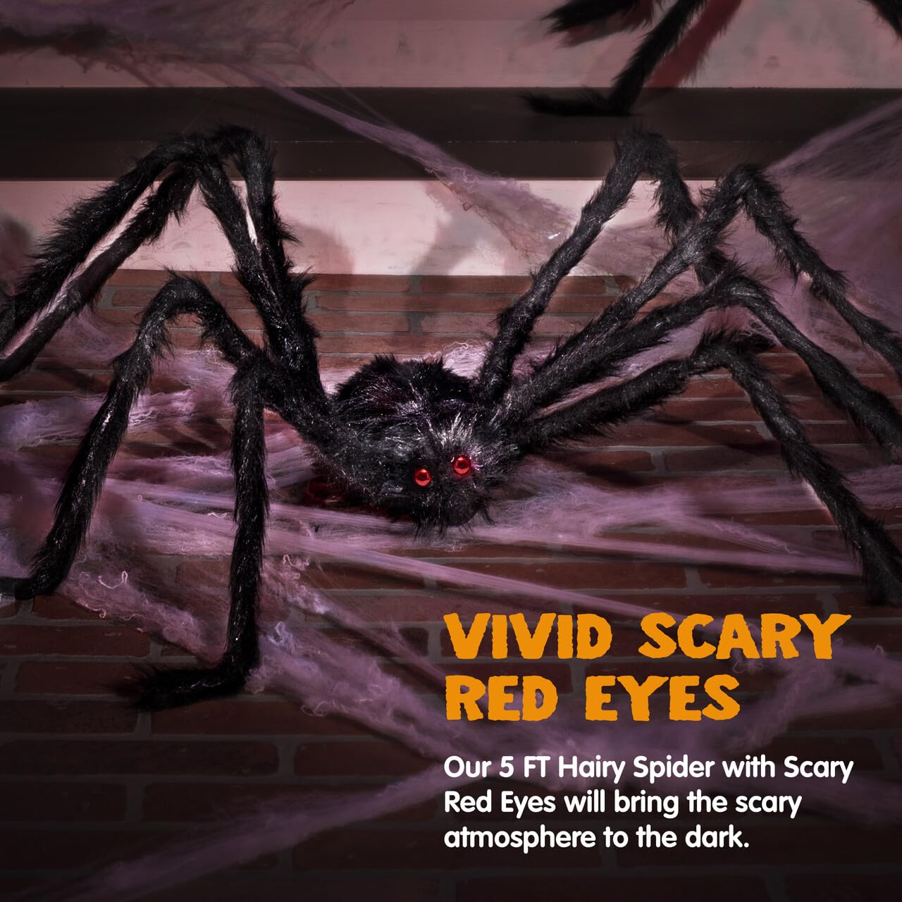 JOYIN Halloween Decoration Outdoor, 59‘’ Giant Spider with Spider Web Outside Decor, Triangular Spiderweb 16.4 x 15.7 ft and Stretchy Cobweb 100g for Yard Haunted House Indoor Decor Supplies