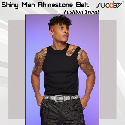 SUOSDEY Rhinestone Belt Unisex Sequin Strap Bling Crystal Western Studs Glitter Luxury Belt for Jeans Pants Dress