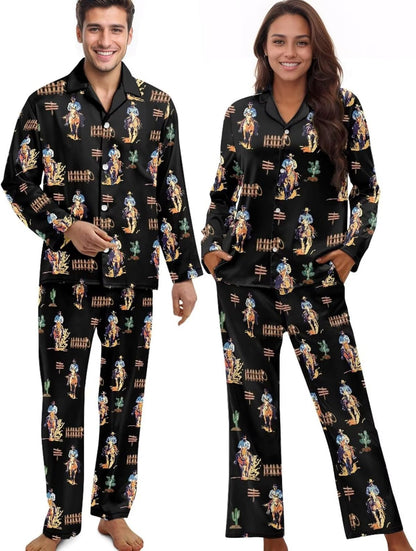 Matching Pajamas for Couple Soft Funny Front Button long Sleeve Pajamas