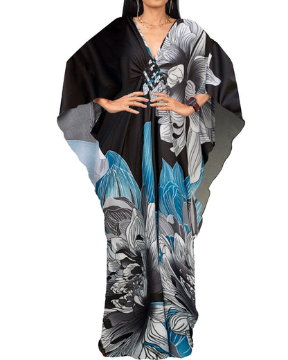 Bsubseach Women Ethnic Print Kaftan Beach Dress Plus Size Swimsuit Cover Up