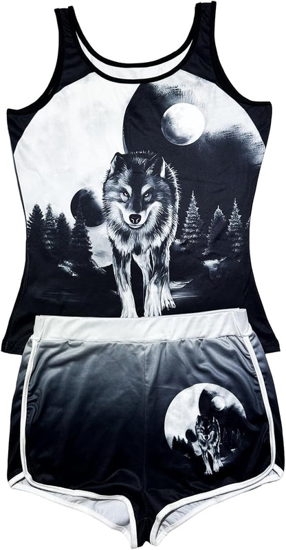 Women’s 2 Piece Pajama Set Novelty Sleeveless Tank Top and Shorts with Animal Print Comfortable Sleepwear