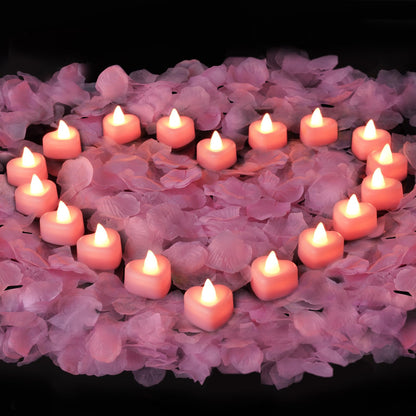 Amagic 1000 Pieces Artificial Rose Petals with 12 Heart LED Tea Lights Candles Kit, Rose Petals and Candles Set for Proposal, Anniversary, Valentine's Day, Special Romantic Night, Wedding Table Decor
