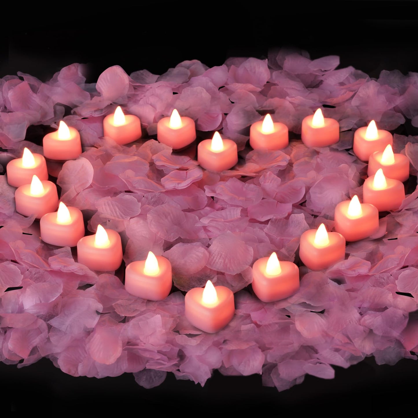 Amagic 1000 Pieces Artificial Rose Petals with 12 Heart LED Tea Lights Candles Kit, Rose Petals and Candles Set for Proposal, Anniversary, Valentine's Day, Special Romantic Night, Wedding Table Decor