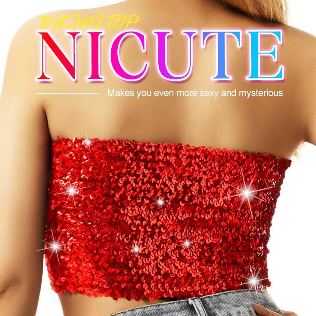 Nicute Sequin Tube Top Sparkly Crop Tops for Women
