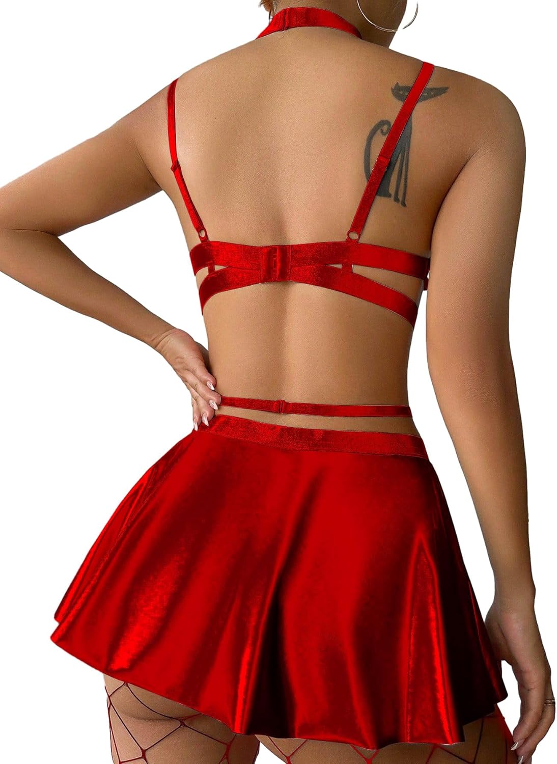 Lilosy Sexy Stocking Chocker Strappy Underwire O Ring Push Up Garter Belt Women Skirt 5 Piece