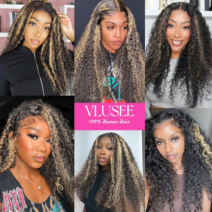 1B/30 Deep Wave Lace Front Wigs Human Hair Pre Plucked Balayage Ombre Brown Curly Lace Front Wig Human Hair13x4 HD Lace Frontal Glueless Wigs for Women 180% Density 26 Inch