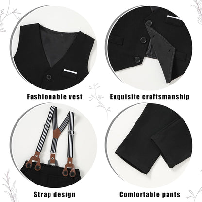 ZOEREA Toddler Boy Suit Formal Wedding Outfits Gentleman Clothes Long Sleeve Shirt + Suspender Pants + Bowtie