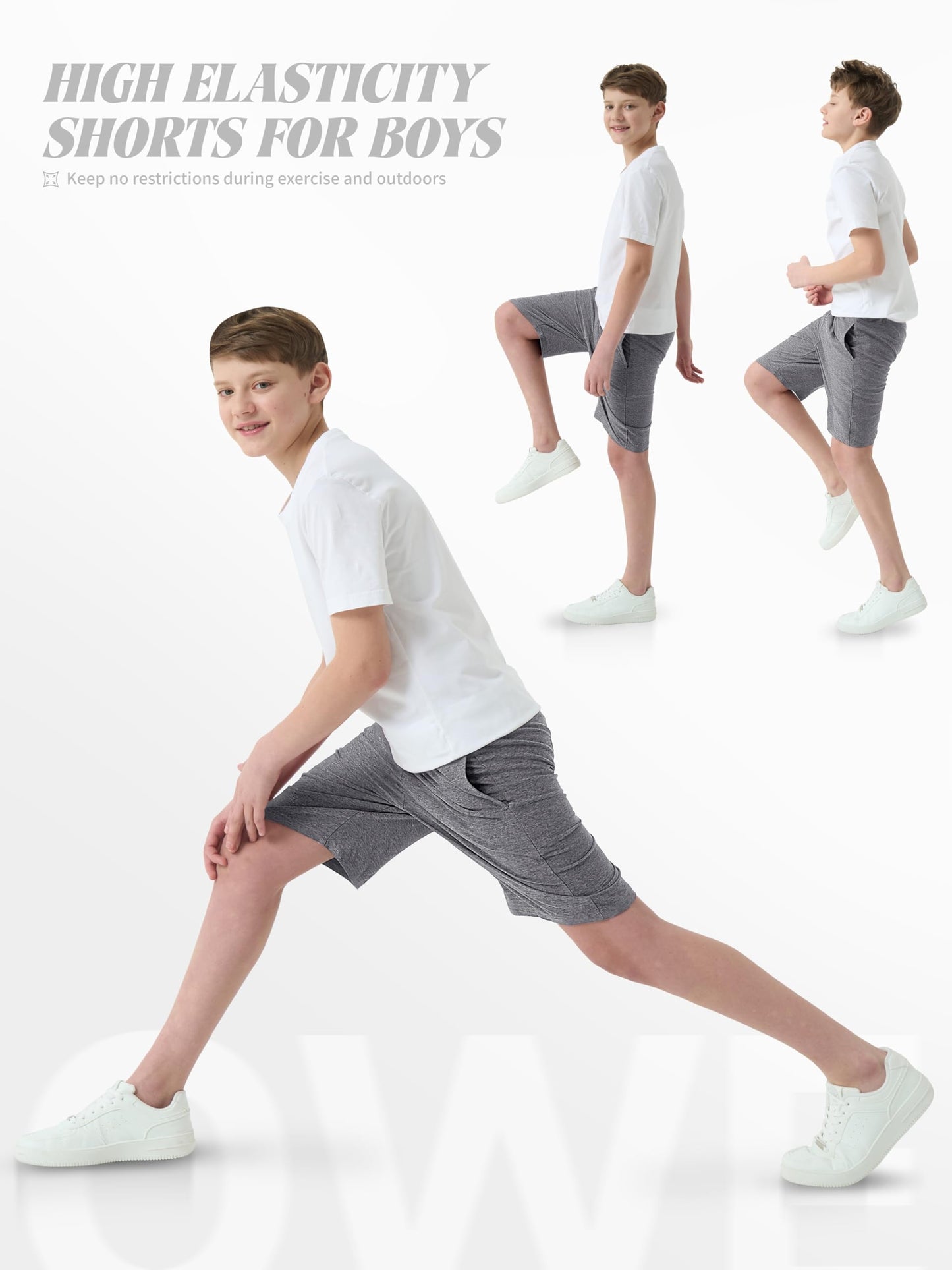 QWE 5 Pack Boys Athletic Shorts Kids Youth Basketball with Pockets Dry-Fit Active Soccer Gym Shorts