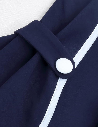 MUXXN Women's Retro 60s Sailor Collar Short Sleeve Pinup Cocktail Work Mermaid Dress with Belt