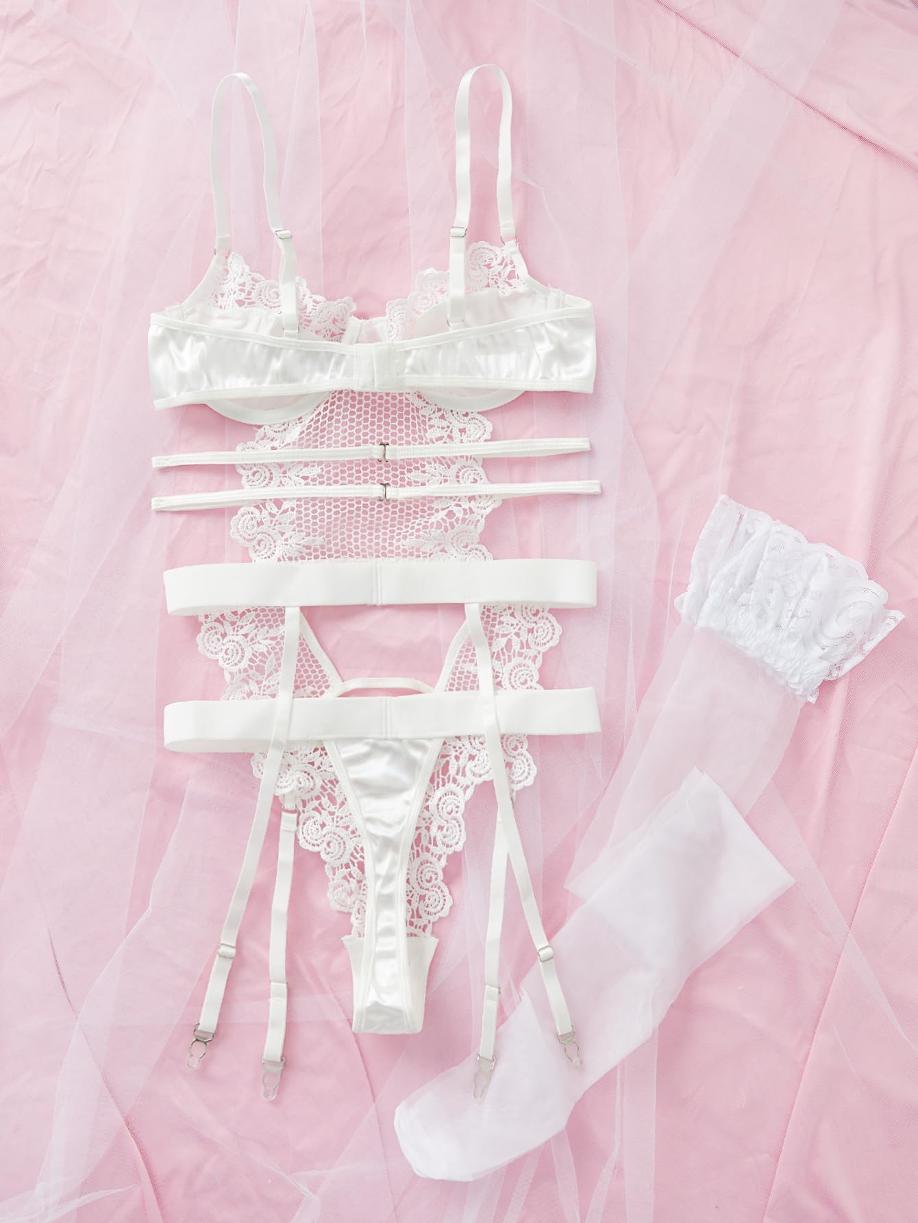 Sexy Lingerie for Women Lingerie Set with Garter Belt Floral Embroidered Lace Bodysuit Teddy Baby Dolls Panty