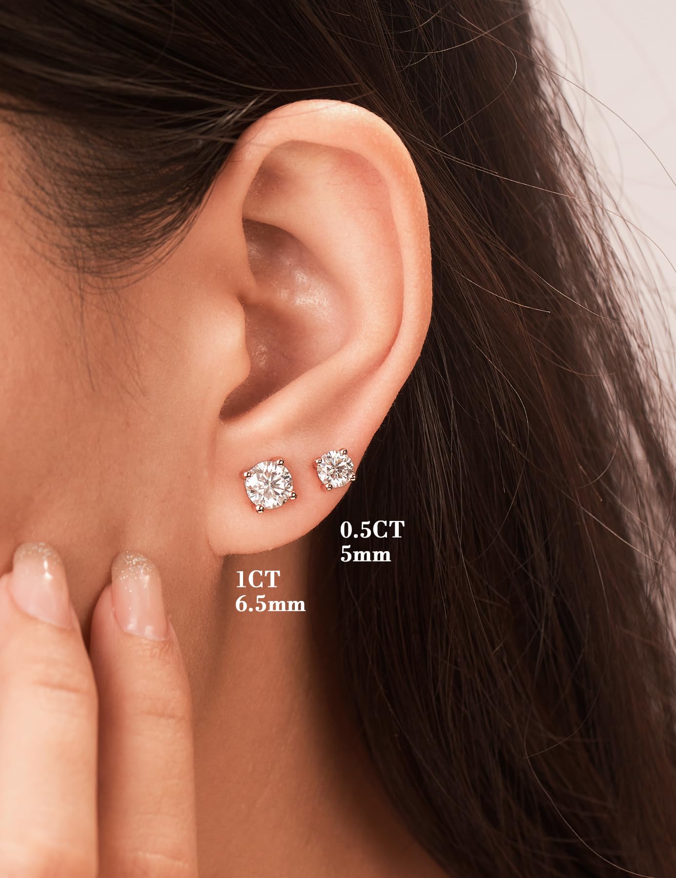 IMOLOVE Moissanite Stud Earrings for Women in Sterling Silver Hypoallergenic 1-3CT D Color Round Cut Moissante Earrings