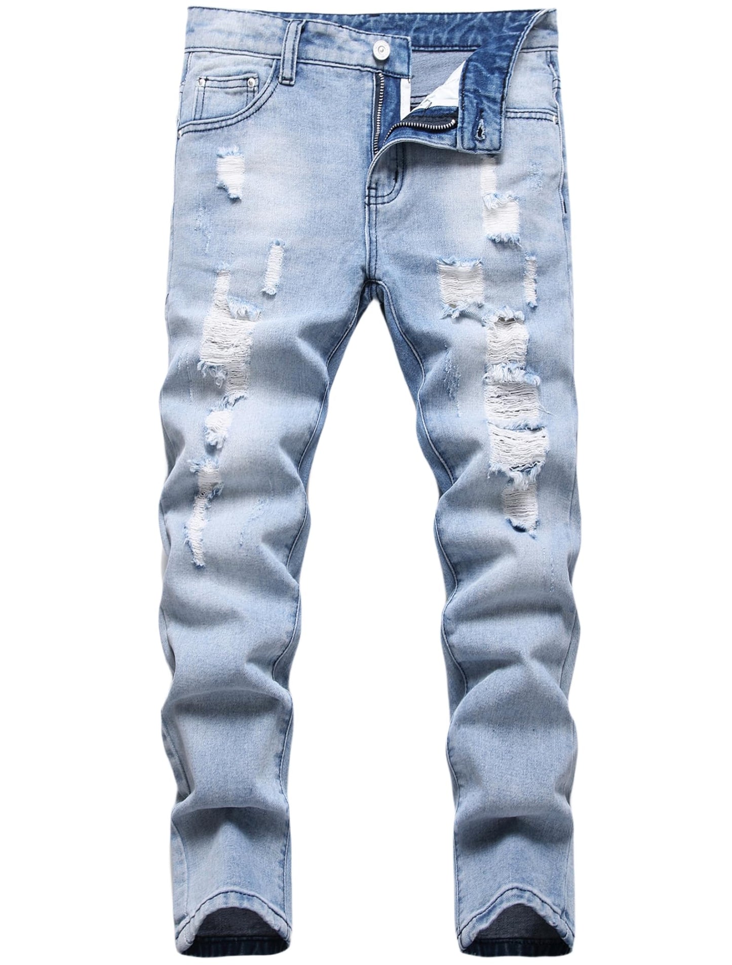 Boy's Skinny Fit Comfy Jeans Ripped Destroyed Distressed Stylish Slim Washed Denim Jeans Pants