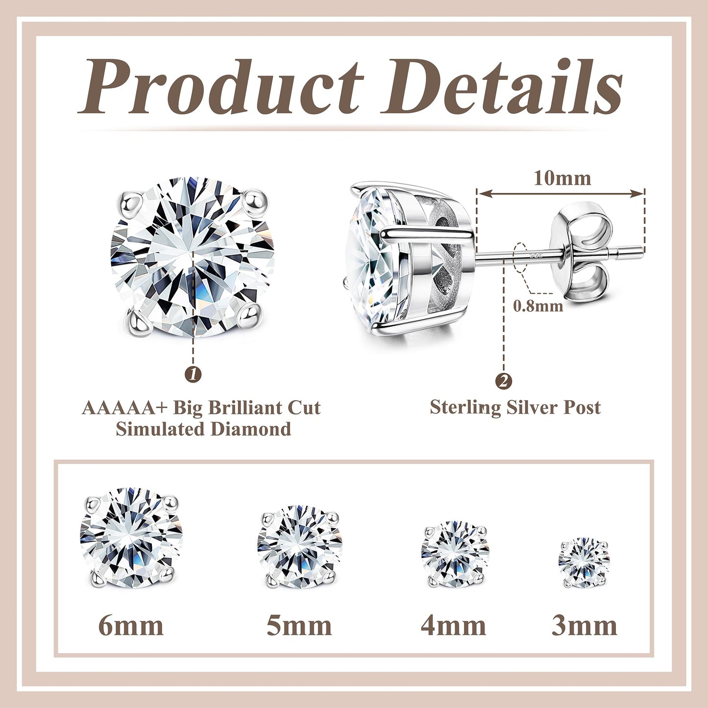 MILACOLATO Cubic Zirconia Stud Earrings for Women Men | 18K Gold Plated Hypoallergenic Sterling Silver Post Earrings | Big Brilliant Simulated Diamond CZ Halo Stud Earrings for Sensitive Ears