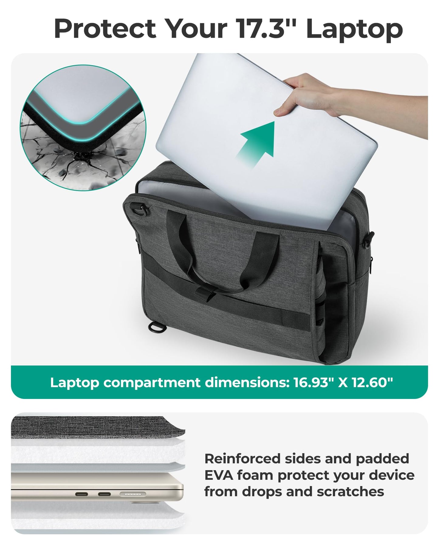 BAGSMART 3 In 1 Laptop Bag for Men, Computer Briefcase 17.3 Inch Laptop Water-Repellent Shoulder Bag, Computer Bag Business Travel Office, Black