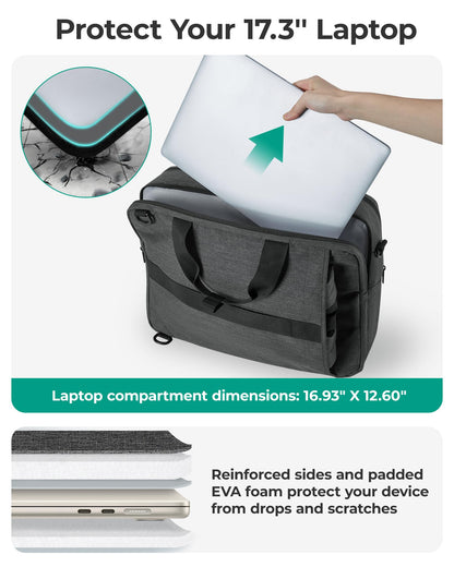 BAGSMART 3 In 1 Laptop Bag for Men, Computer Briefcase 17.3 Inch Laptop Water-Repellent Shoulder Bag, Computer Bag Business Travel Office, Black