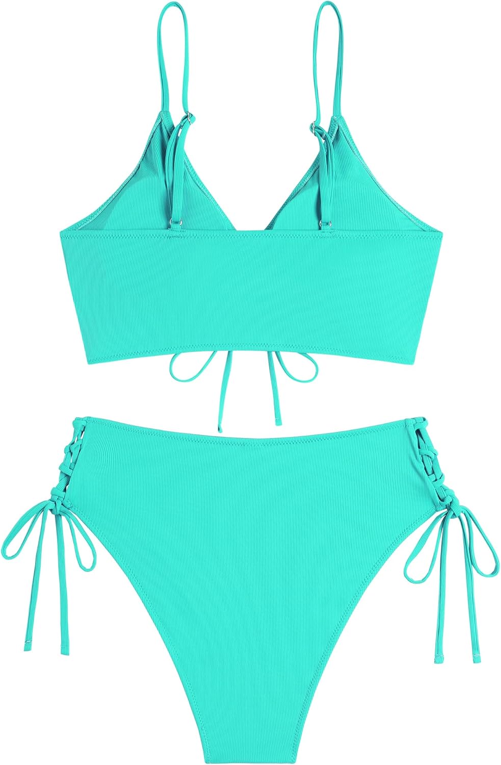 ZAFUL Women V Neck Bikini Set Ruched Tie Front High Waisted Floral Print Ribbed 2 Piece Bathing Suit Swimsuits