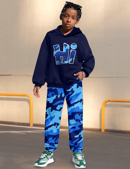Boys Clothes Camo Boys Outfits Letter Printing Pullover Hoodie and Pants 2Pcs Winter Kids Clothes Boys for 7-14 Years