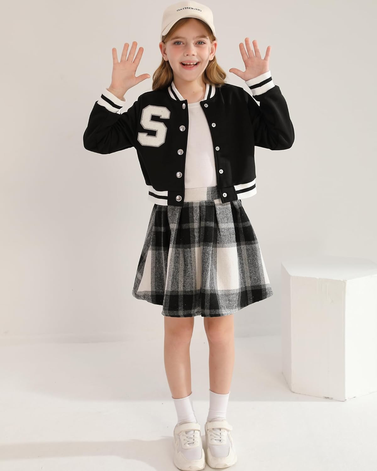 Girls 2 Piece Outfits Skirt Set Button up Jacket Sweatshirt and Pleated Mini Skirts Fall Winter Clothes Size 7-14Y