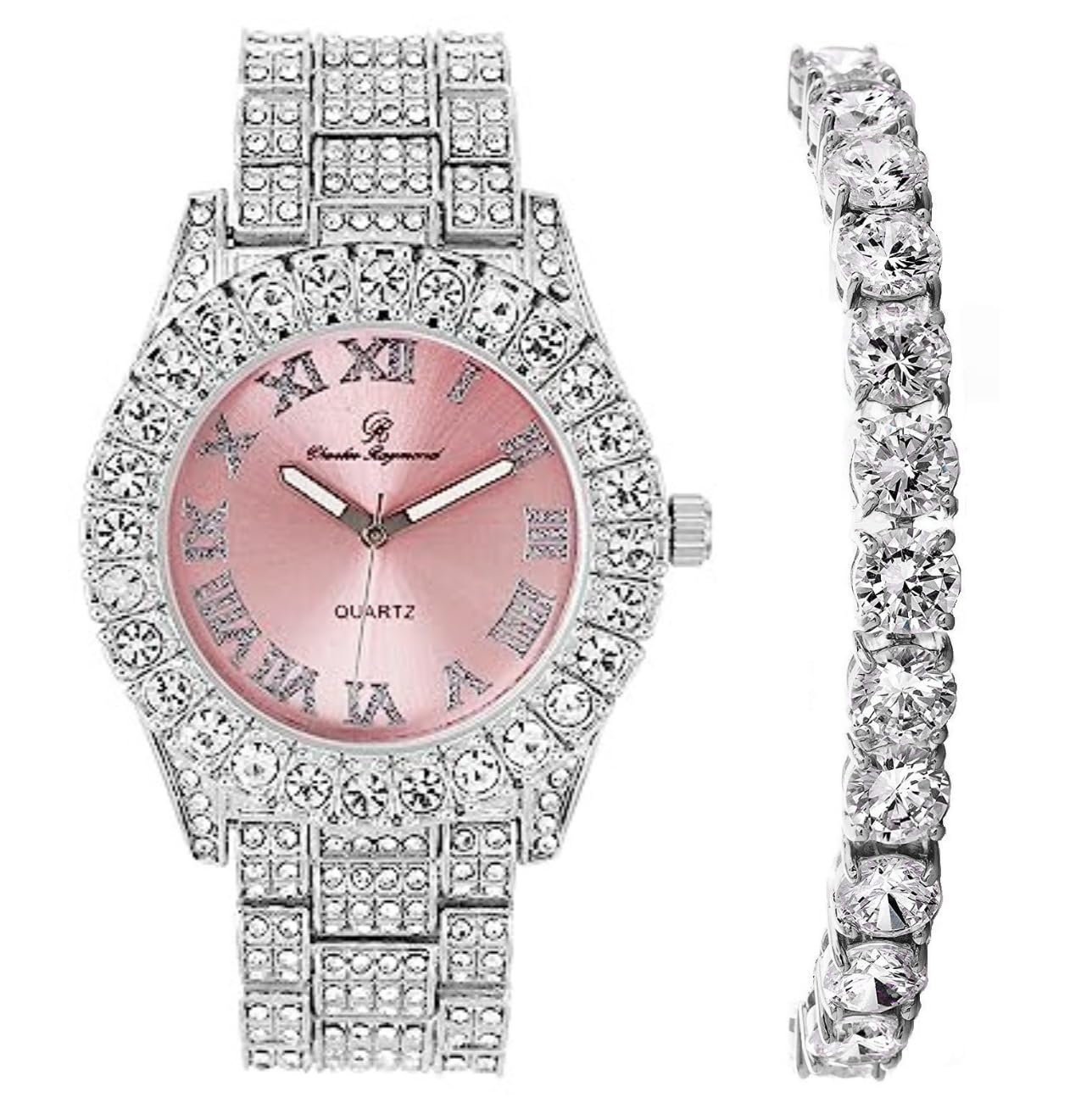Charles Raymond Women's Big Rocks Bezel Colored Dial with Roman Numerals Fully Iced Out Watch - ST10327LA