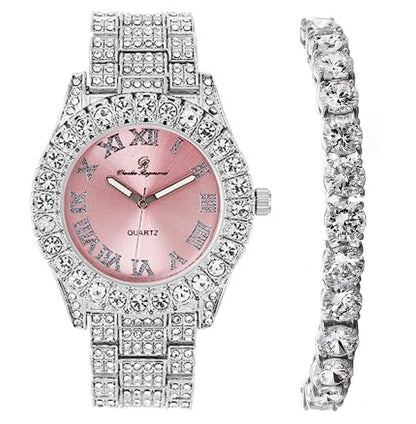 Charles Raymond Women's Big Rocks Bezel Colored Dial with Roman Numerals Fully Iced Out Watch - ST10327LA