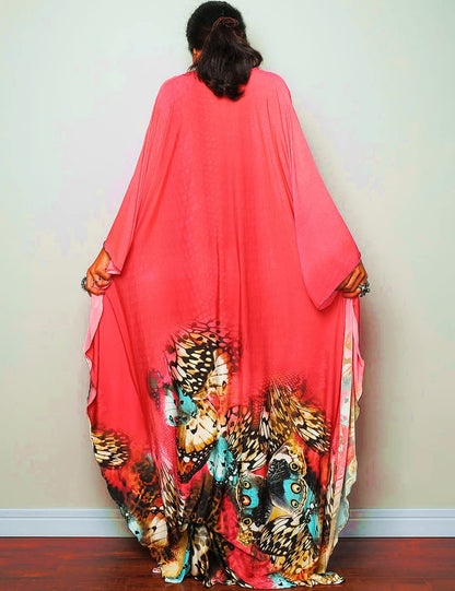 Bsubseach Women Ethnic Print Kaftan Beach Dress Plus Size Swimsuit Cover Up