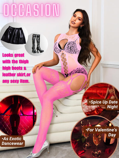 Women Body Stockings Sexy, Exotic Dancer Fishnets Lingerie Glow Party, Fishnet Bodysuit Rave Outfits Club Plus Size