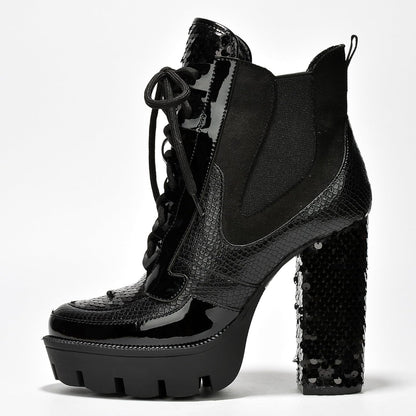 Women's Rhinestone Cowboy Booties - Western Ankle Boots with Pointed Toe, Block Heel & Lace-Up Design for Casual Dress or Party | Stylish Comfortable Short Booties (Nell)