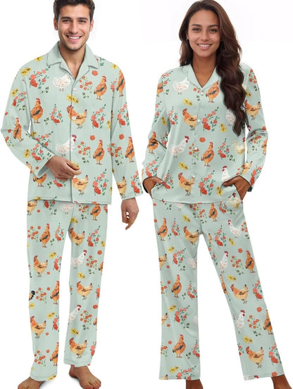 Matching Pajamas for Couple Soft Funny Front Button long Sleeve Pajamas