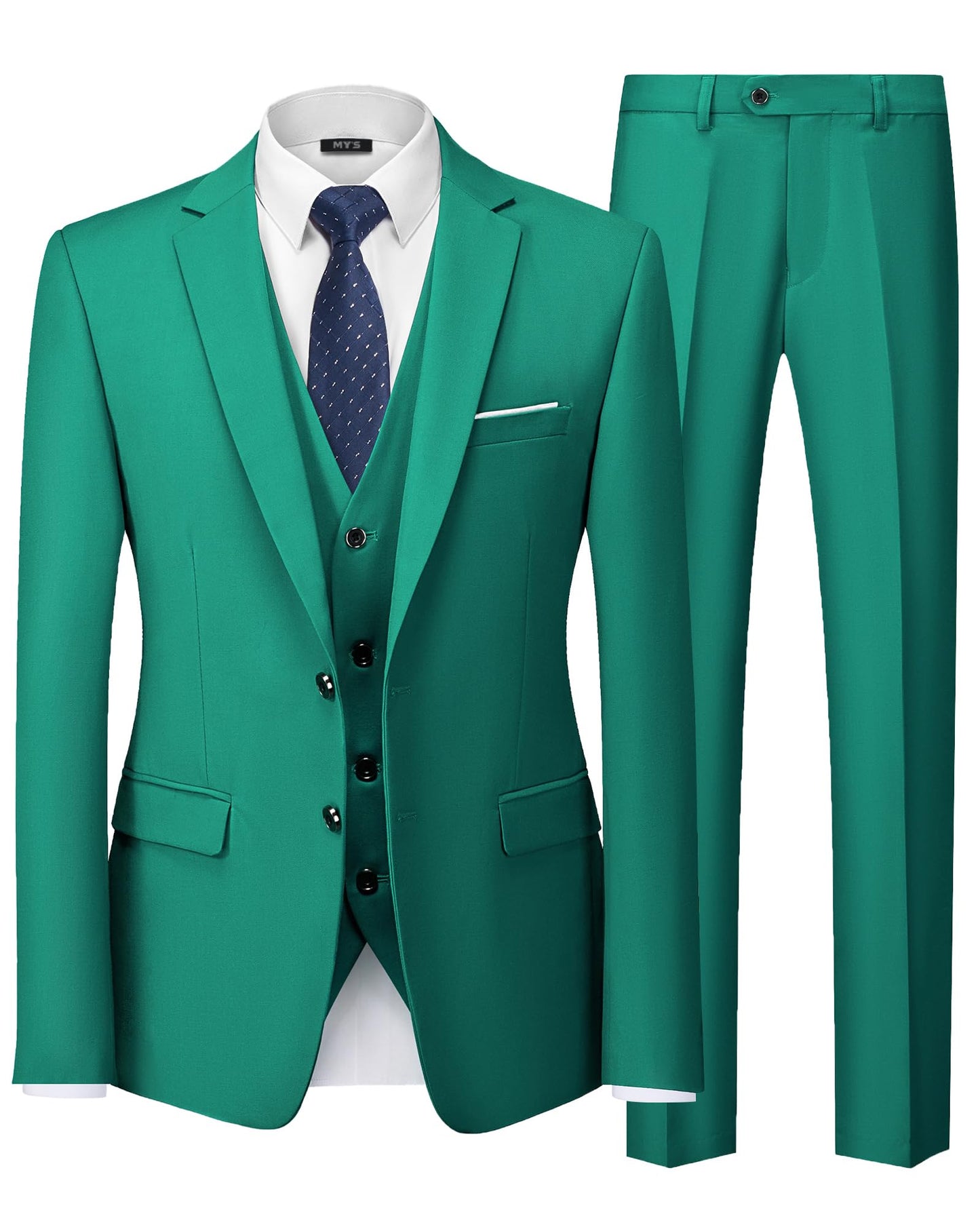 MY'S Men's 3 Piece Slim Fit Suit Set with Tie, 2 Button Blazer Jacket Vest & Pants, Business Wedding Party Prom Suit for Men