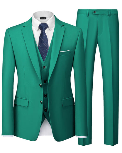 MY'S Men's 3 Piece Slim Fit Suit Set with Tie, 2 Button Blazer Jacket Vest & Pants, Business Wedding Party Prom Suit for Men