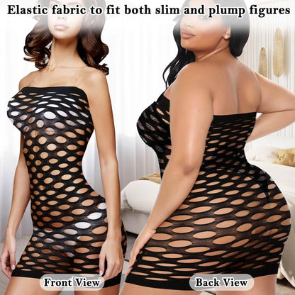 selizo Fishnet Lingerie Dress for Women, Black Fish Net Bodysuit Sexy Chemise Teddy Naughty Women's Mesh Lace Body Stockings