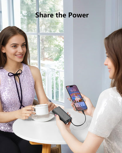 VEGER Compact Portable Charger with Built in Cable(Removable), 10000mAh Cute Power Bank 20W Fast Charging, Sparkling Battery Pack Fashion Travel Accessory Compatible with iPhone 15/14, Android-Purple