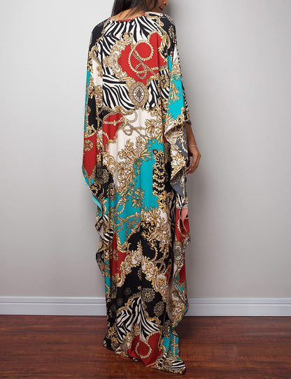 Bsubseach Women Ethnic Print Kaftan Beach Dress Plus Size Swimsuit Cover Up