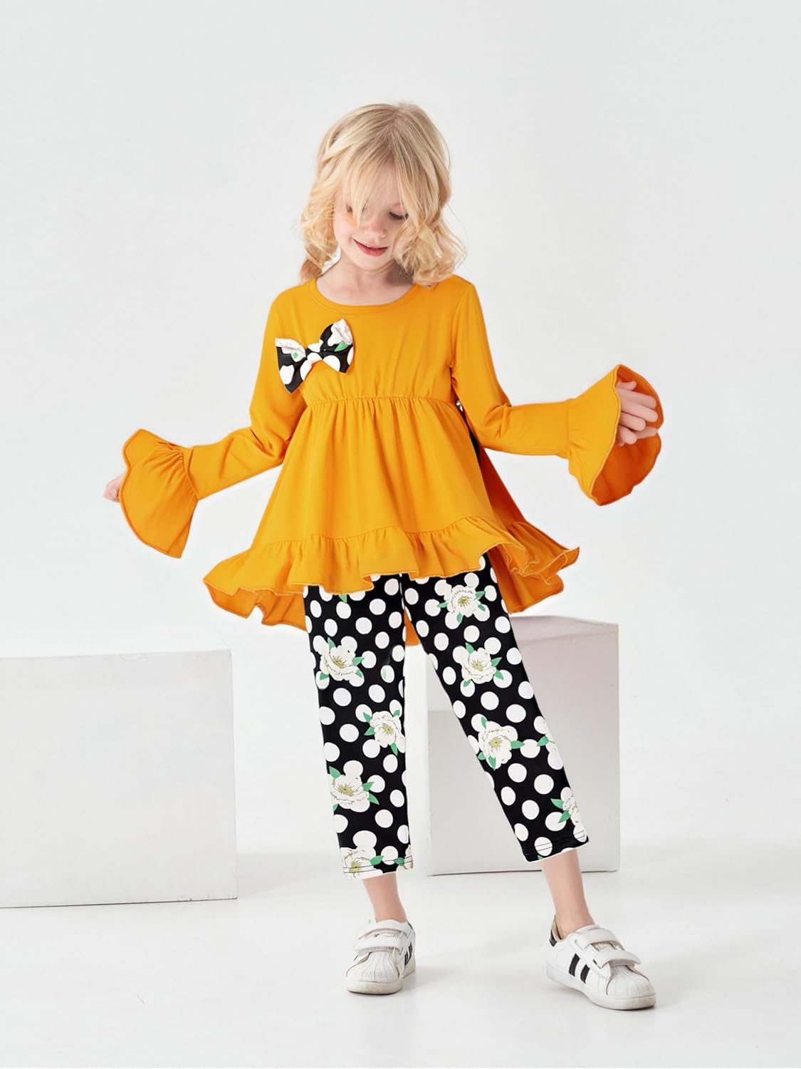 Toddler Kid Girl Clothes Ruffle Sleeve High Low Top Floral Allover Pants Fall Winter Outfit Set