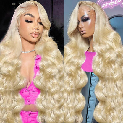 613 13x6 Lace Front Wig Human Hair 30 Inch Body Wave Blonde Wig, 200% Density Pre Plucked Blonde HD Lace Frontal Wig for Black Women
