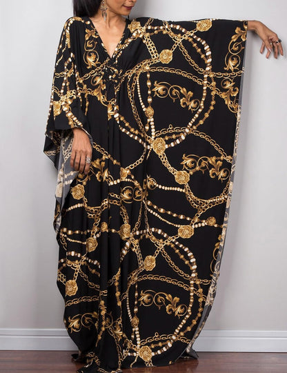 Bsubseach Women Ethnic Print Kaftan Beach Dress Plus Size Swimsuit Cover Up